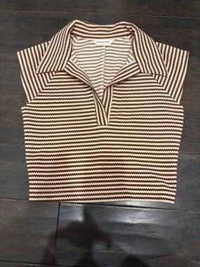 Amanda Uprichard Brown & Cream Striped Sleeveless Crop Shirt Size Small